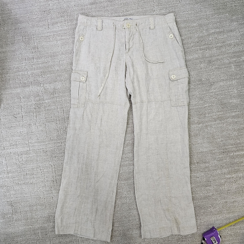 Womens 100% Linen Beige Cargo Pants
